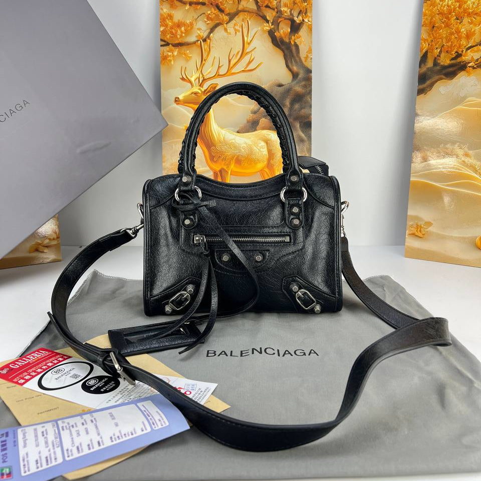 Balenciaga Le Cagole Black Leather Moto Bag with Gold Hardware 🖤👜