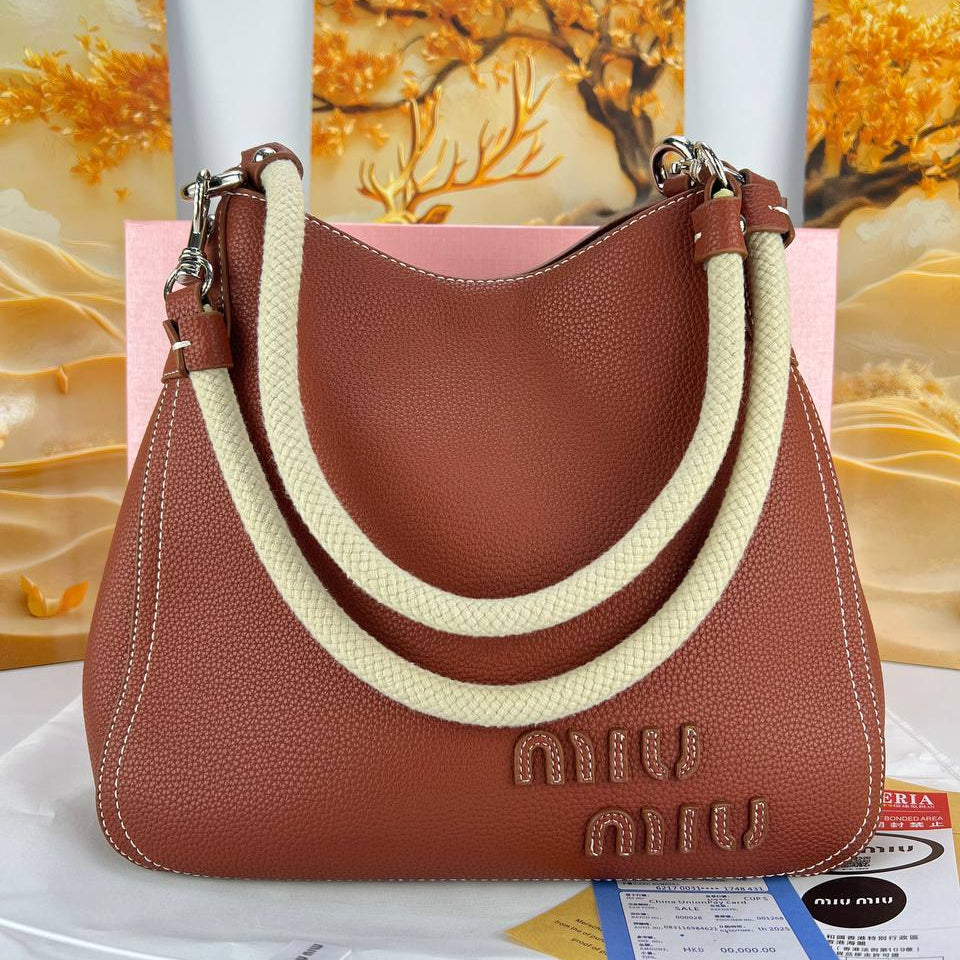 Miu Miu Rope Handle Leather Handbag in Earthy Tones 👜✨