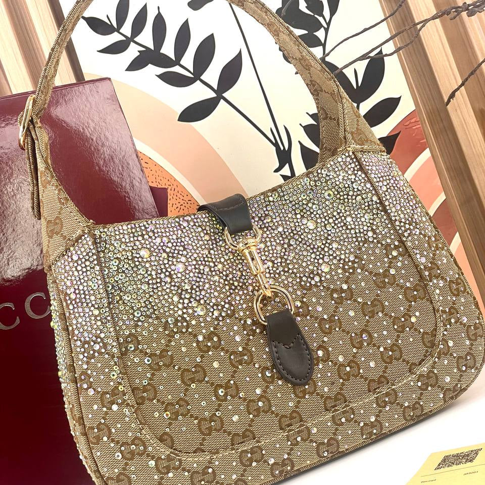 Gucci Crystal Monogram Canvas Bag in Beige and Brown ✨👜