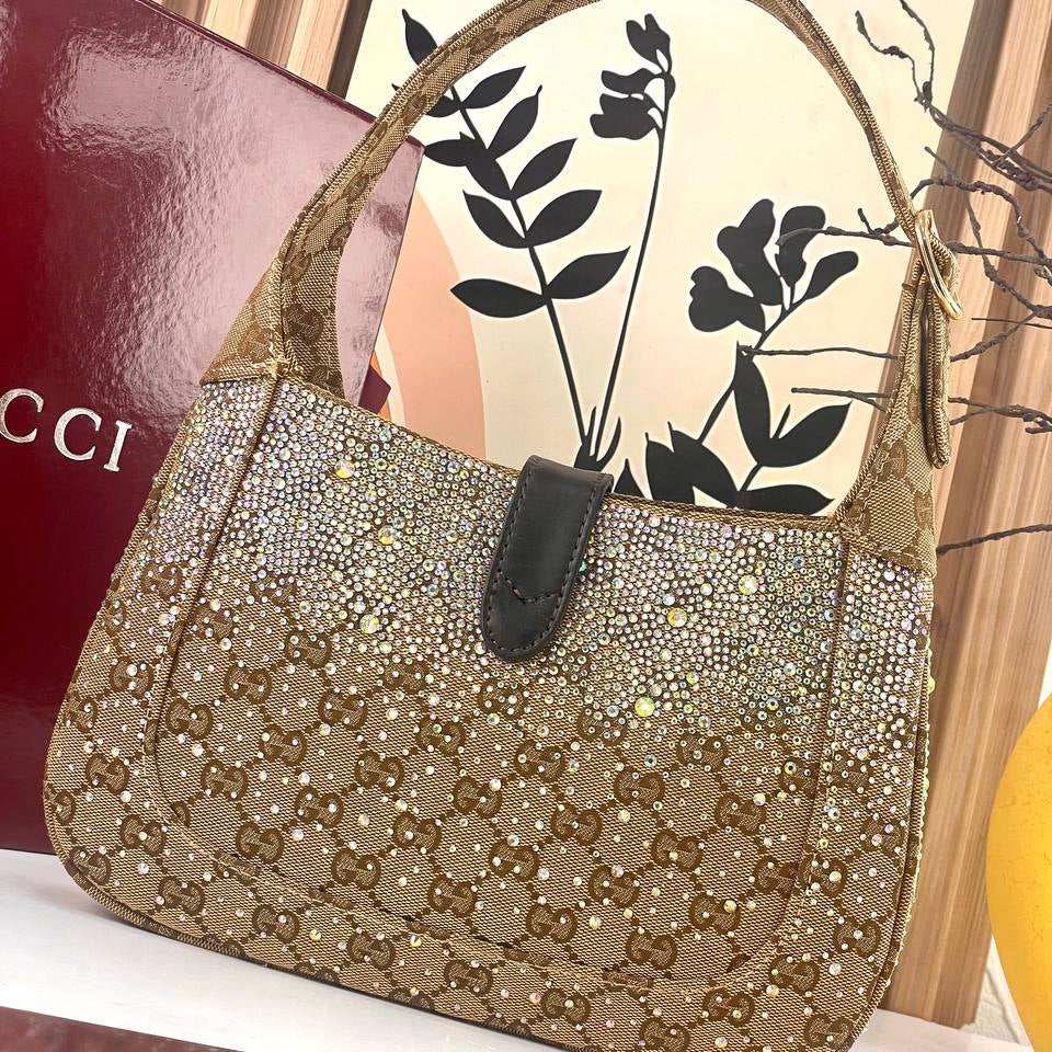 Gucci Crystal Monogram Canvas Bag in Beige and Brown ✨👜