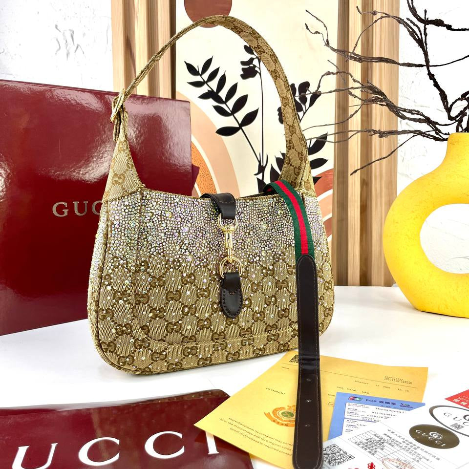 Gucci Crystal Monogram Canvas Bag in Beige and Brown ✨👜