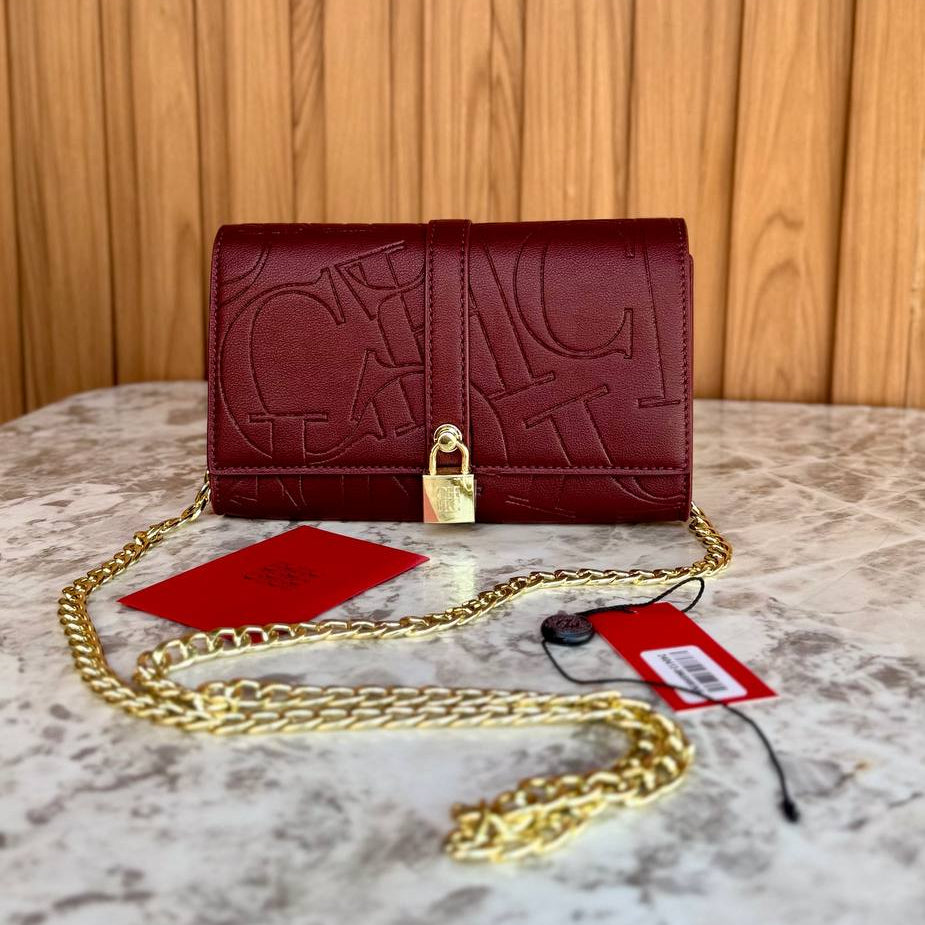 C.H Embossed Logo Chain Bag with Gold-Tone Hardware