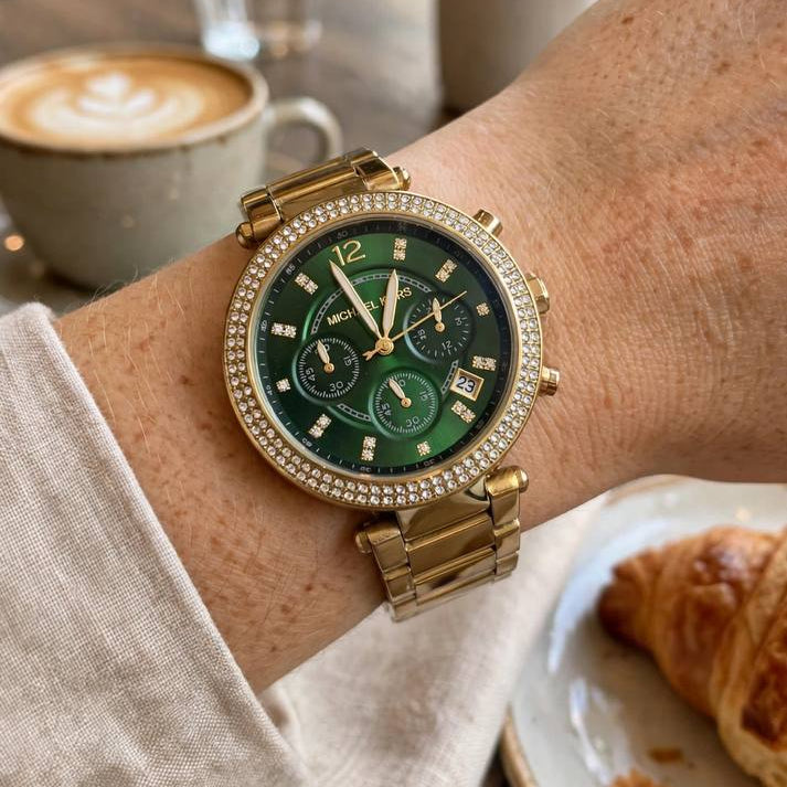 Michael Kors Gold and Emerald Green Chronograph Watch