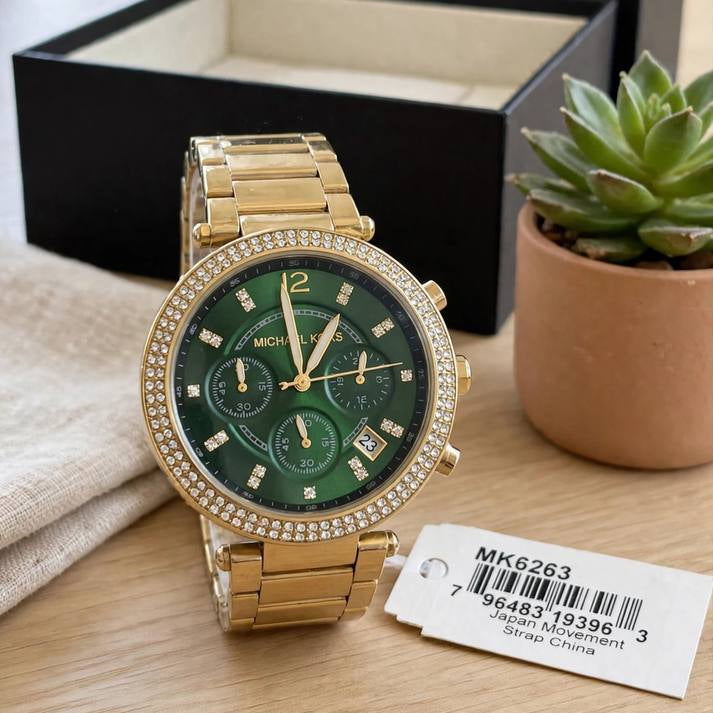 Michael Kors Gold and Emerald Green Chronograph Watch