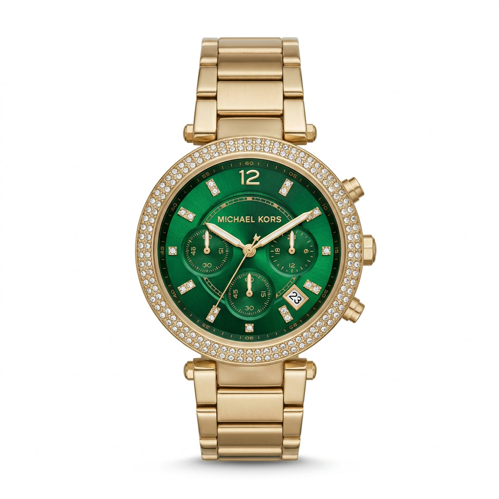 Michael Kors Gold and Emerald Green Chronograph Watch