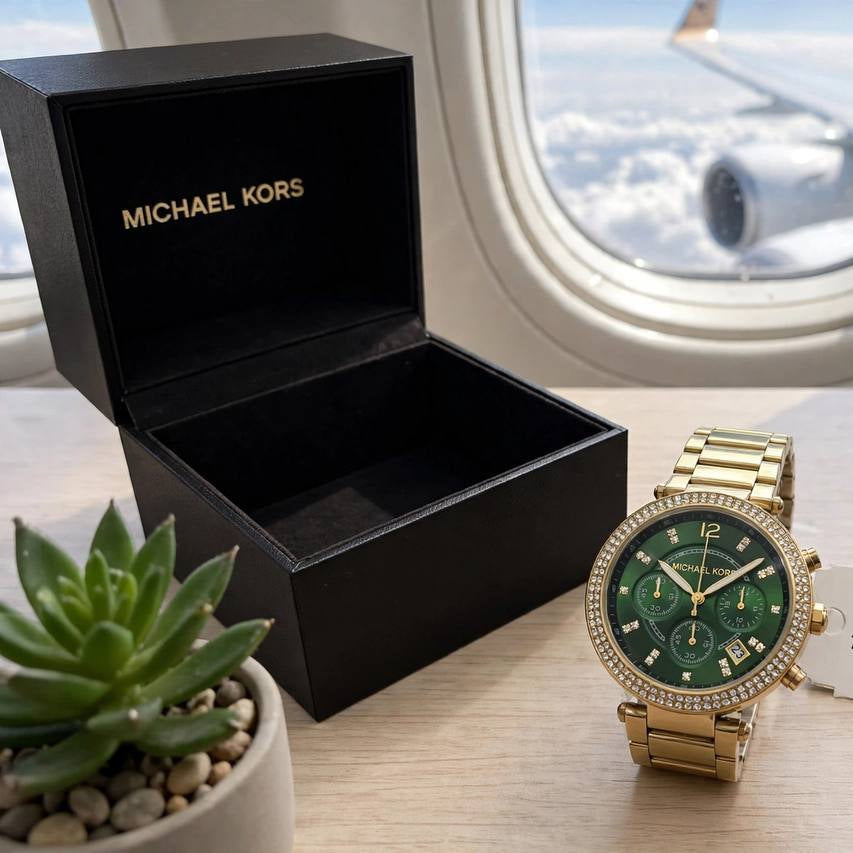 Michael Kors Gold and Emerald Green Chronograph Watch