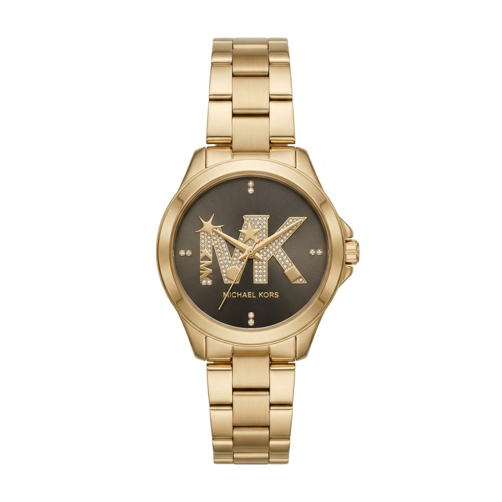 Michael Kors Gold Tone Crystal Logo Dial Watch