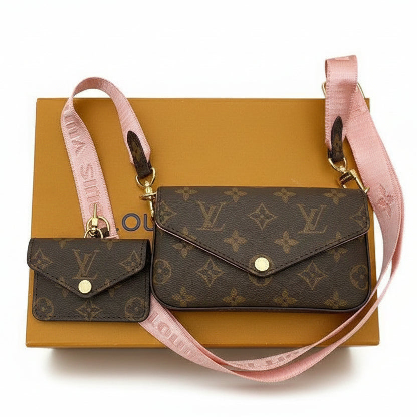 Louis Vuitton Monogram Felicie Strap & Go with Pink Canvas Strap 👜✨🌸