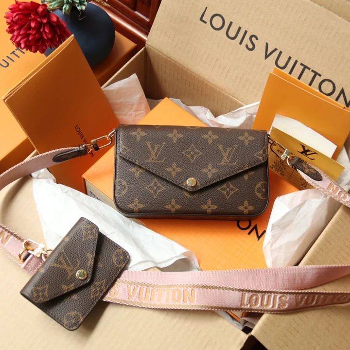 Louis Vuitton Monogram Felicie Strap & Go with Pink Canvas Strap 👜✨🌸
