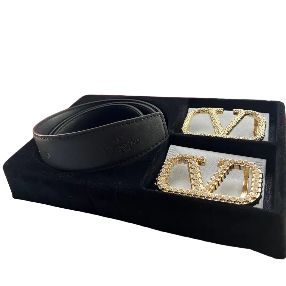 Valentino Garavani VLogo Reversible Belt Gift Set with Crystal Buckles 💎✨🖤