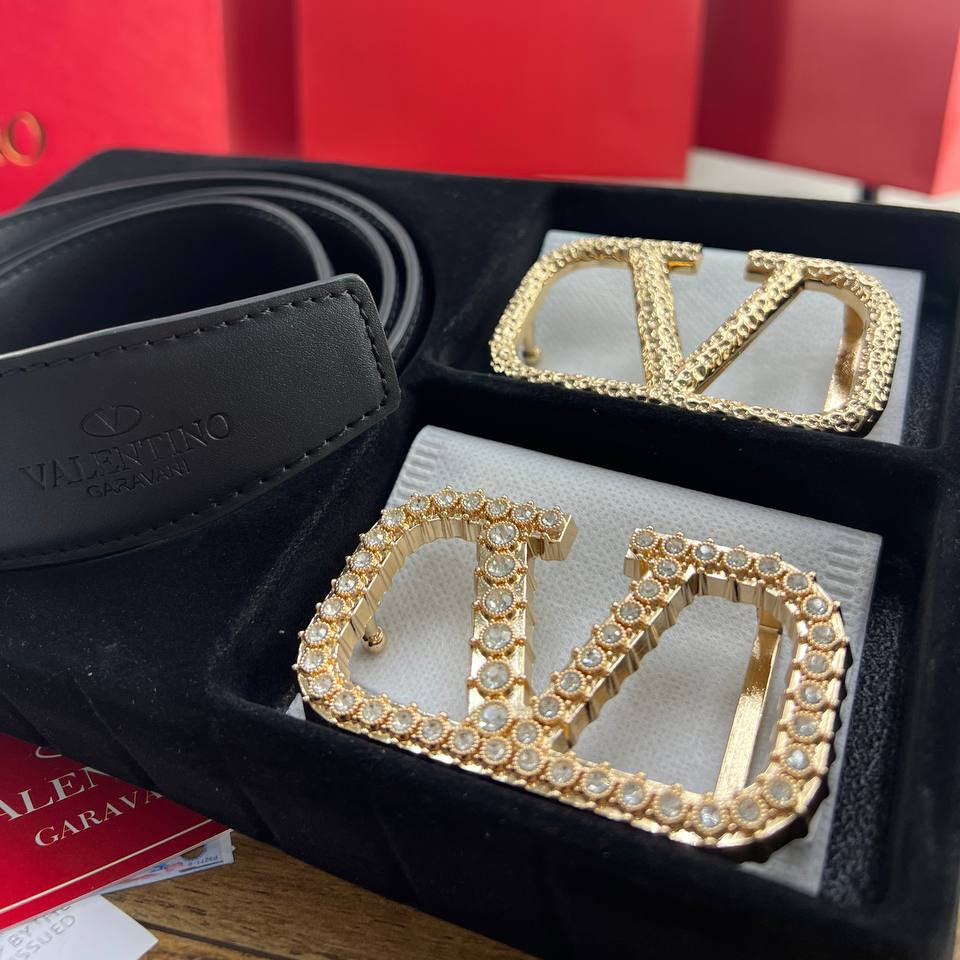 Valentino Garavani VLogo Reversible Belt Gift Set with Crystal Buckles 💎✨🖤