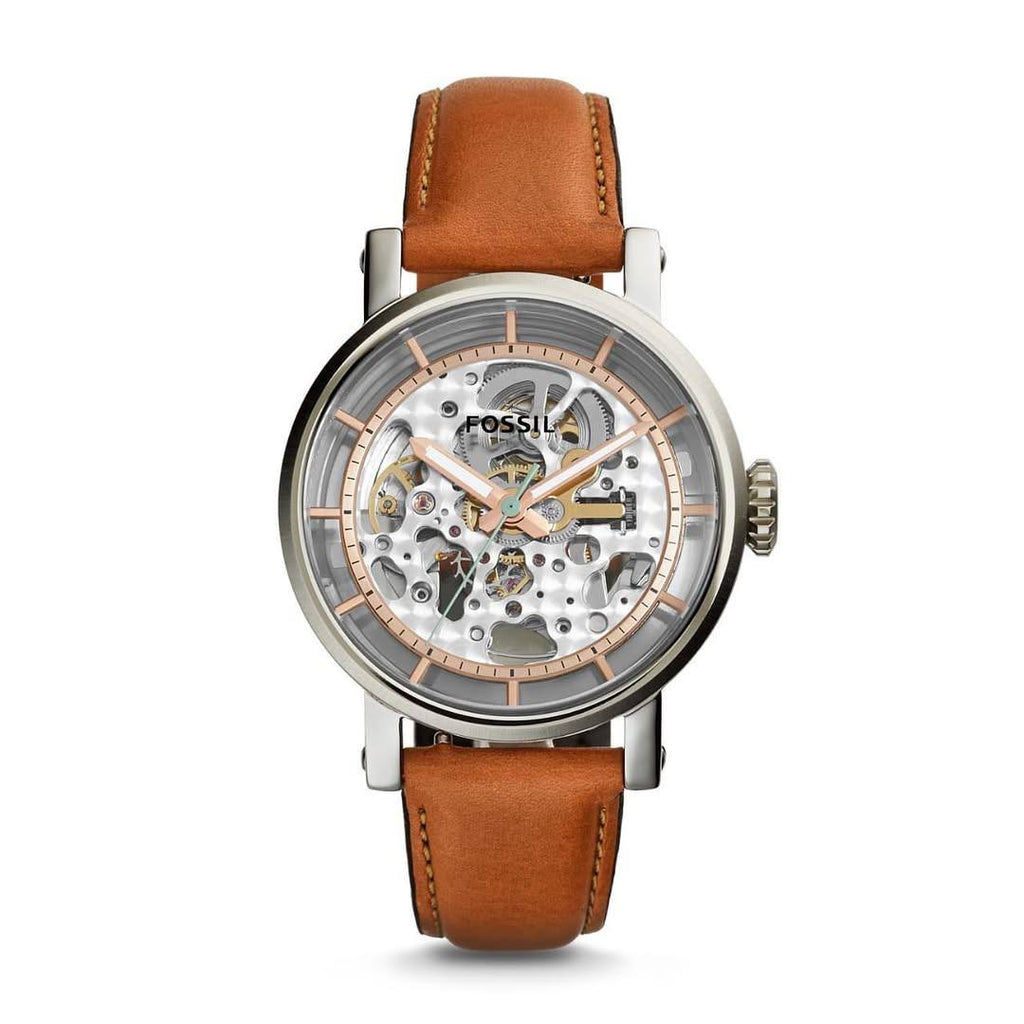 Fossil Automatic: Silver, Brown & Black Leather Watch ⌚🕰️⚙️