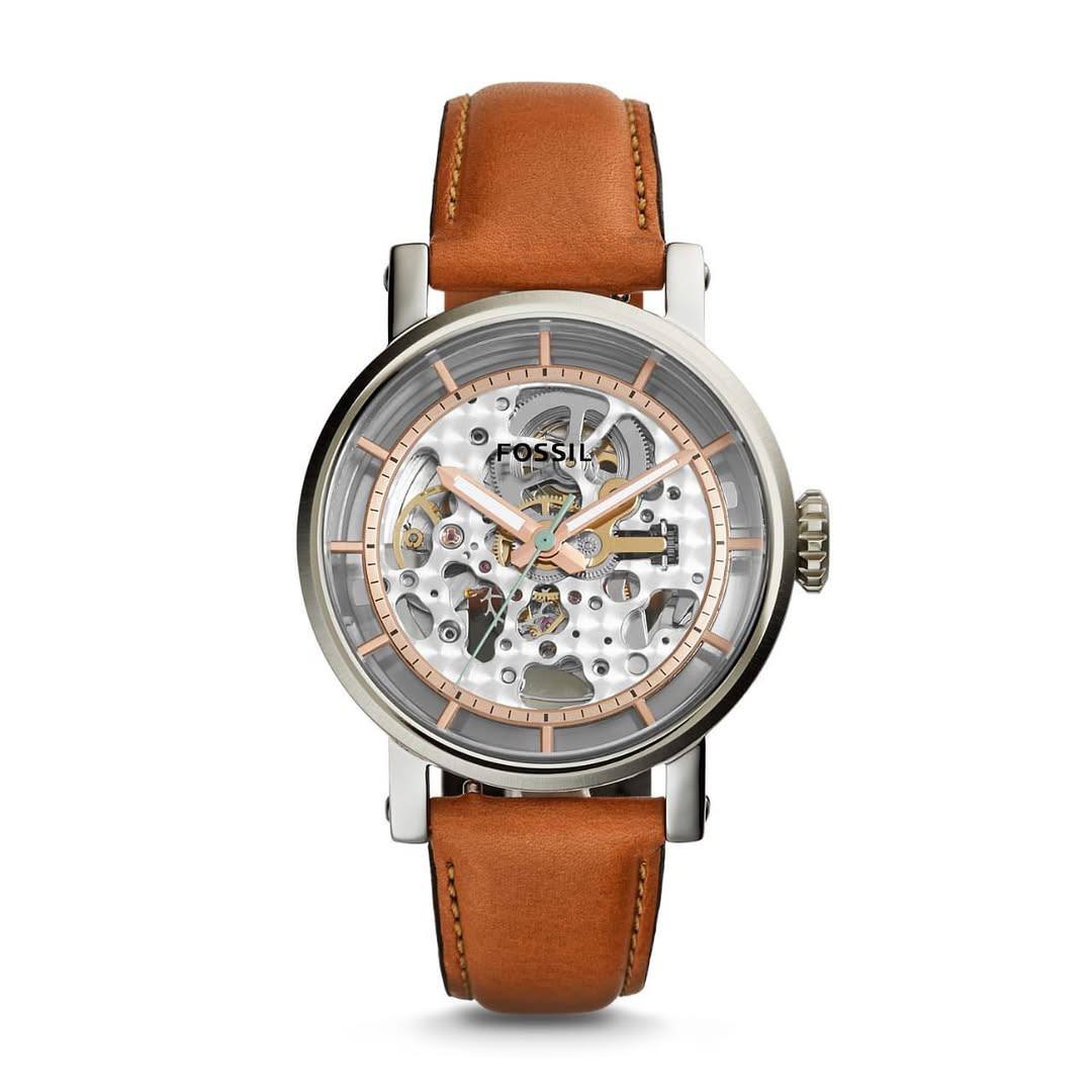 Fossil Automatic: Silver, Brown & Black Leather Watch ⌚🕰️⚙️
