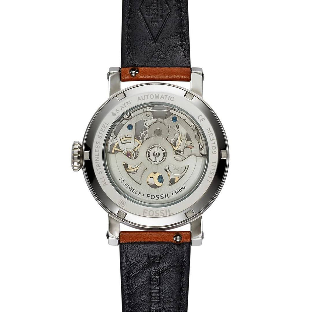 Fossil Automatic: Silver, Brown & Black Leather Watch ⌚🕰️⚙️
