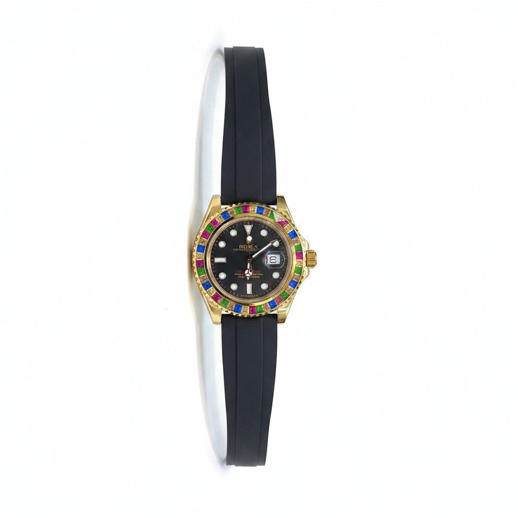 Rolex Automatic First Copy: Black & Gold Rubber Watch ⌚🖤💛