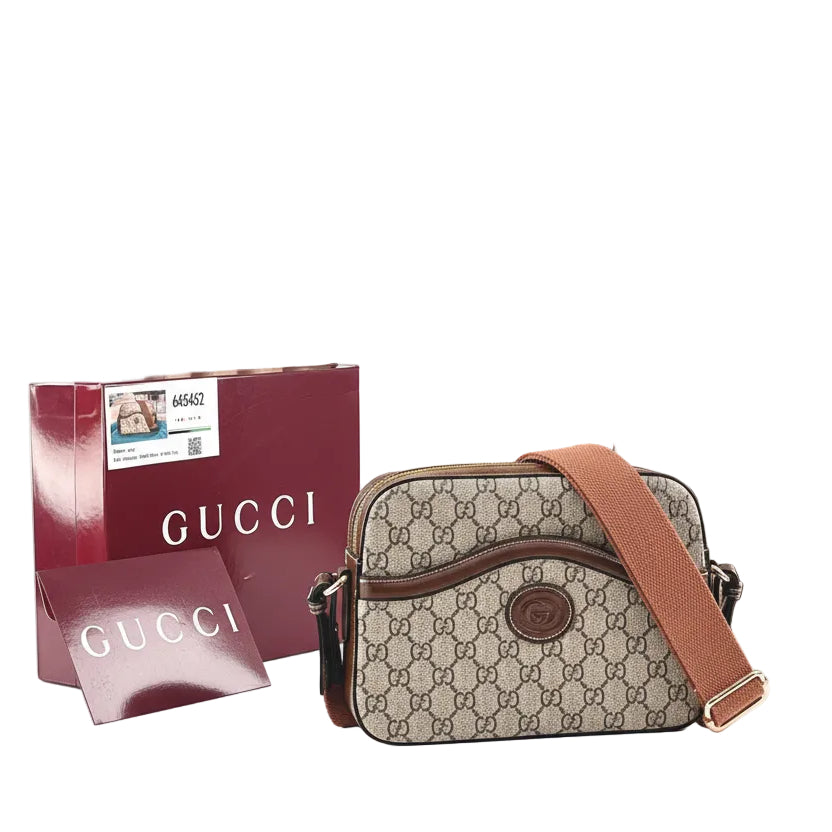 Gucci GG Supreme Canvas Camera Bag with Brown Web Strap 👜🤎✨