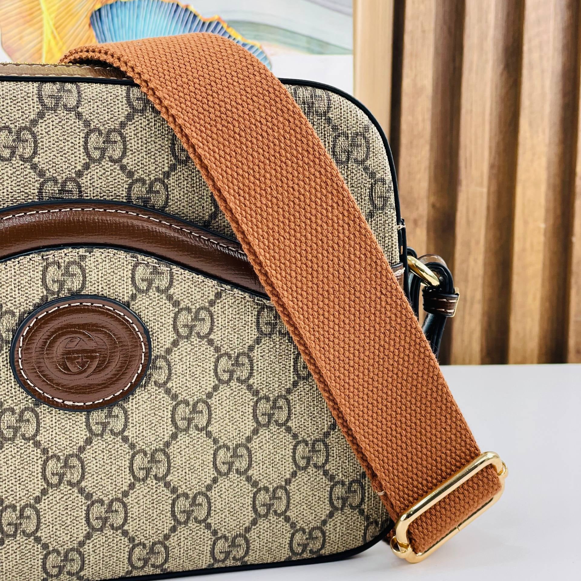 Gucci GG Supreme Canvas Camera Bag with Brown Web Strap 👜🤎✨