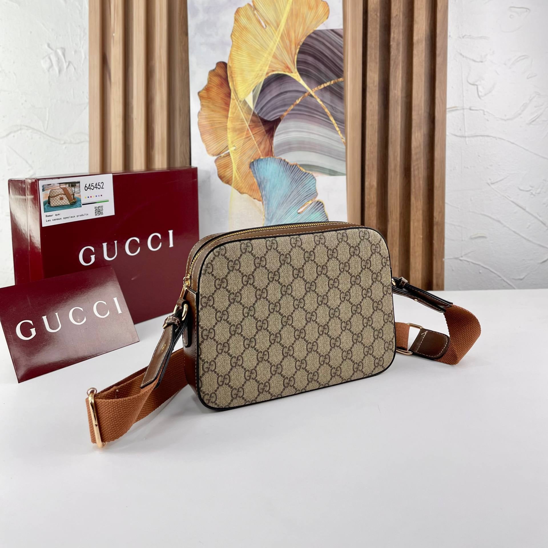 Gucci GG Supreme Canvas Camera Bag with Brown Web Strap 👜🤎✨