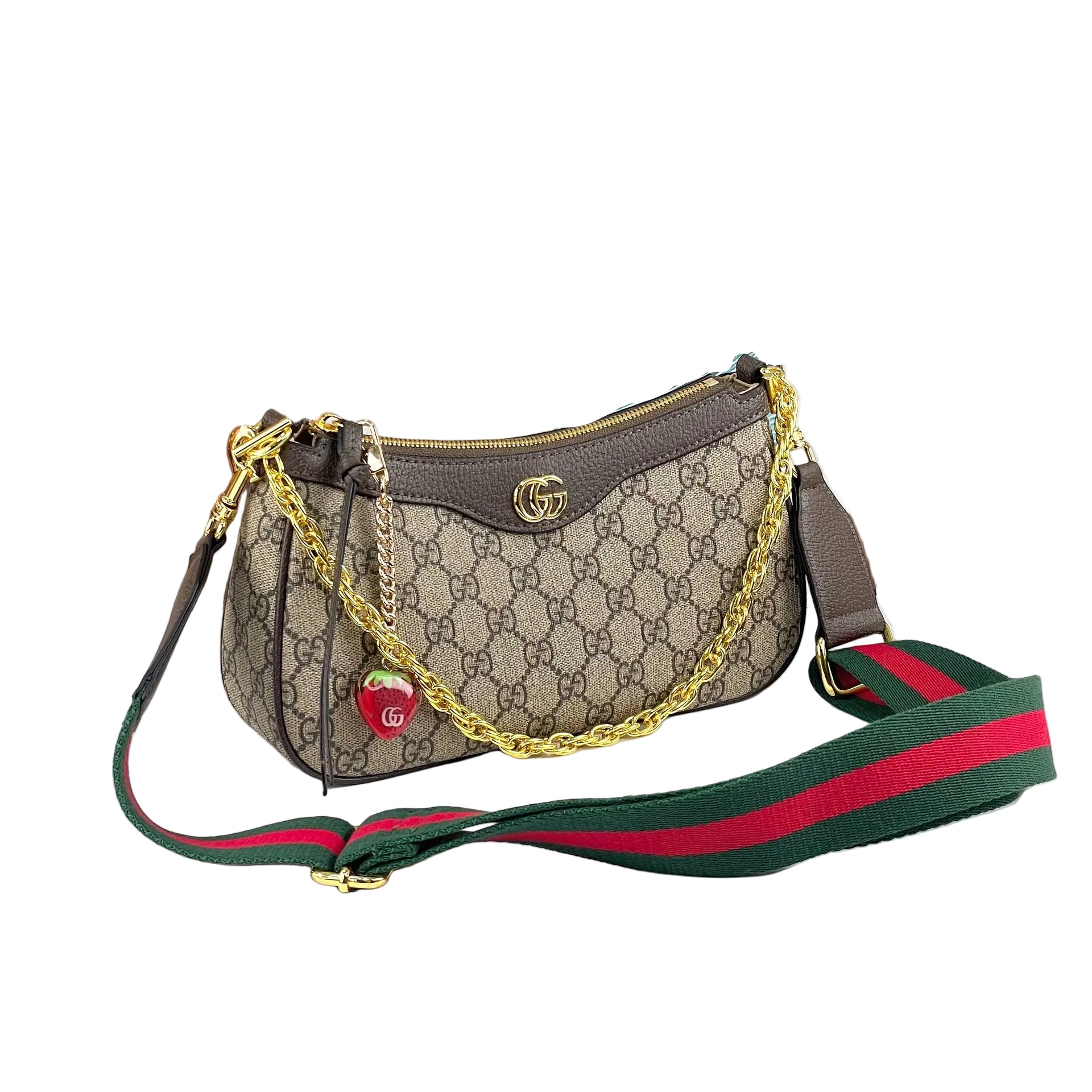 Gucci Ophidia GG Small Shoulder Bag with Strawberry Charm & Web Strap 🍓👜✨