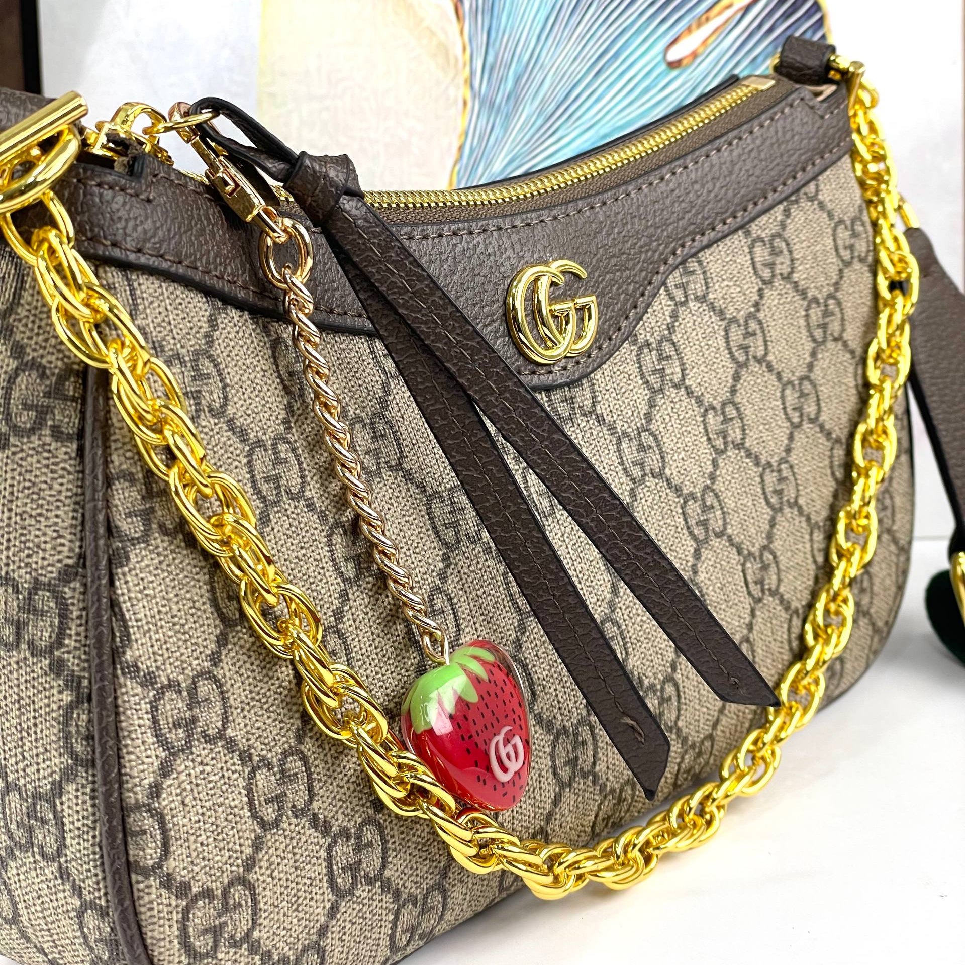 Gucci Ophidia GG Small Shoulder Bag with Strawberry Charm & Web Strap 🍓👜✨