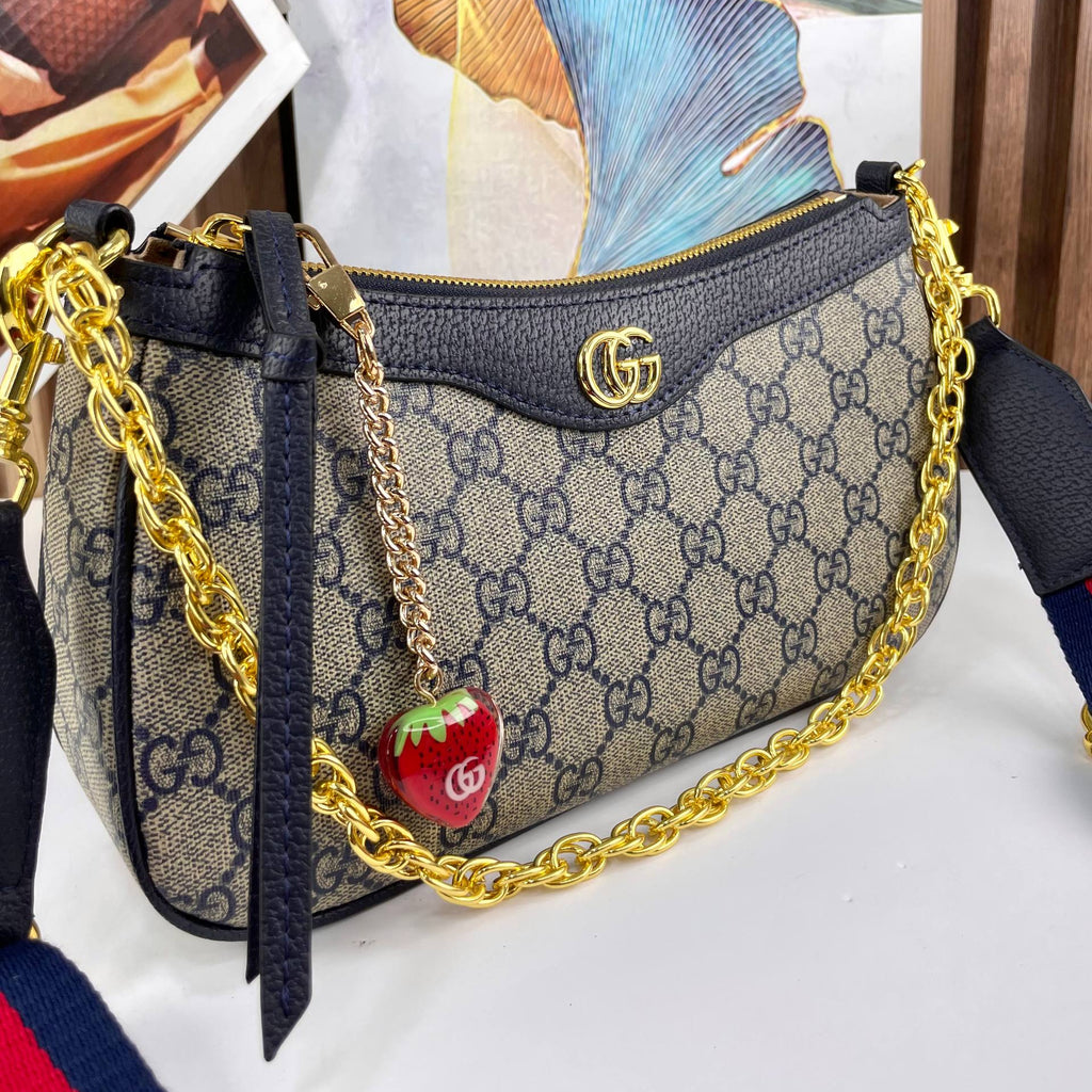 Gucci Ophidia GG Small Shoulder Bag with Strawberry Charm & Web Strap 🍓👜✨
