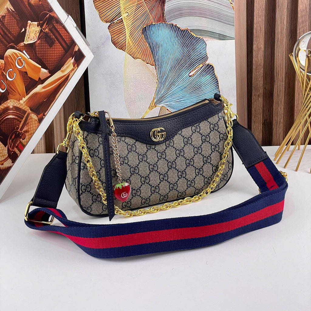 Gucci Ophidia GG Small Shoulder Bag with Strawberry Charm & Web Strap 🍓👜✨