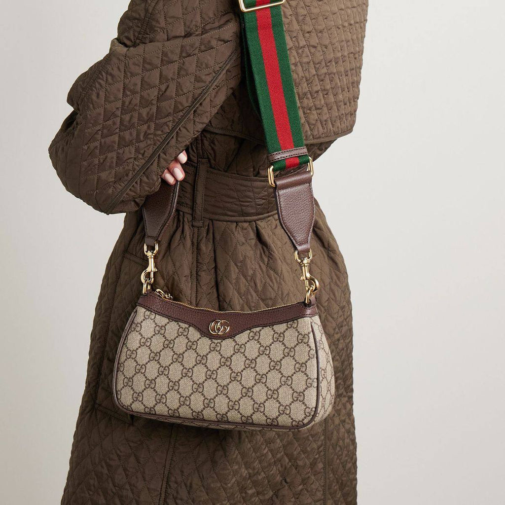 Gucci Ophidia GG Small Shoulder Bag with Strawberry Charm & Web Strap 🍓👜✨