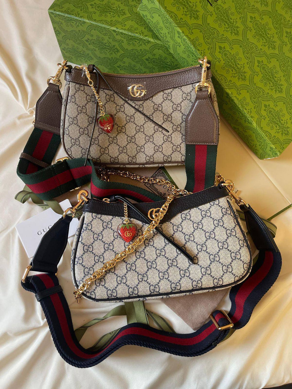 Gucci Ophidia GG Small Shoulder Bag with Strawberry Charm & Web Strap 🍓👜✨