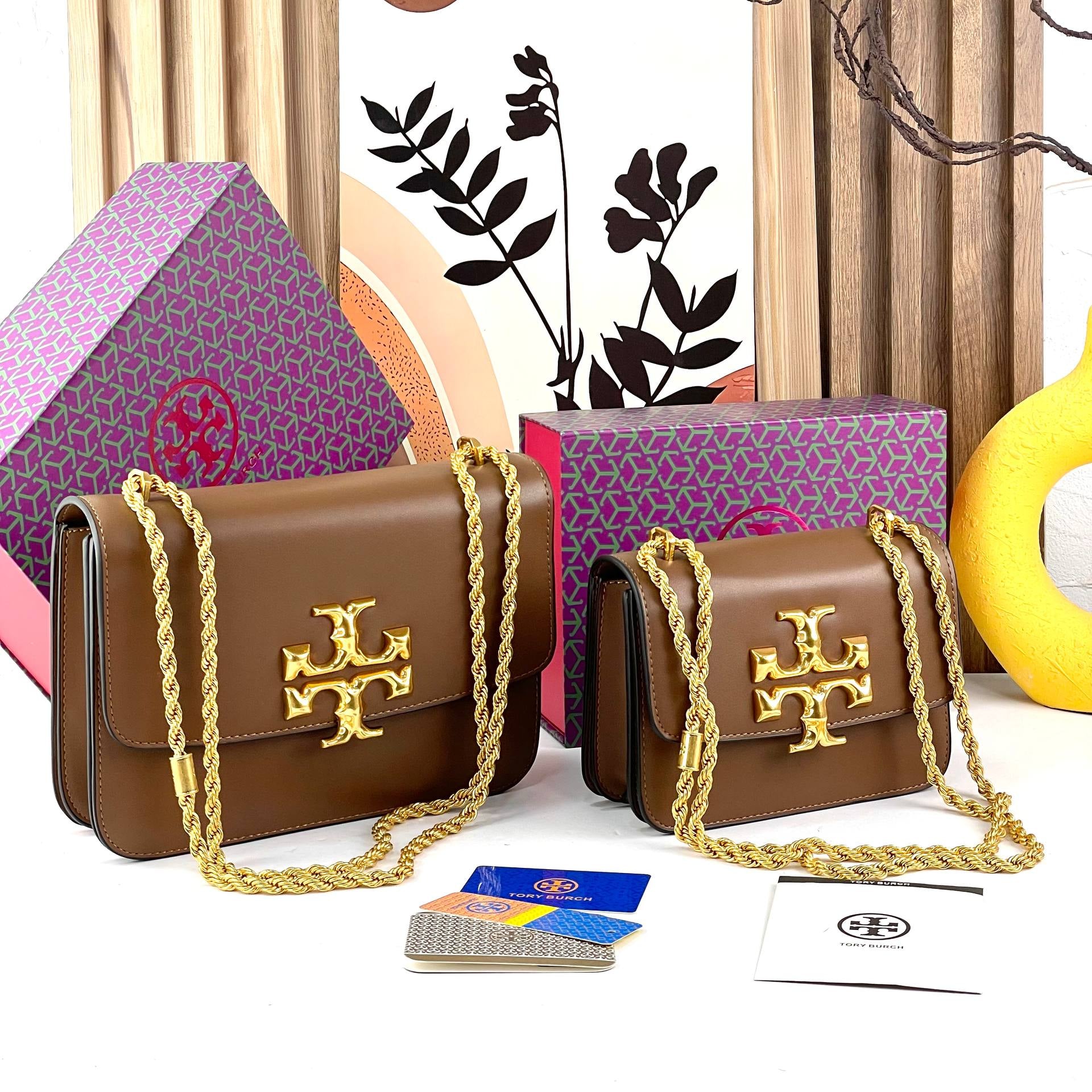 Tory Burch Brown Leather Bag with Gold Chain 👜✨