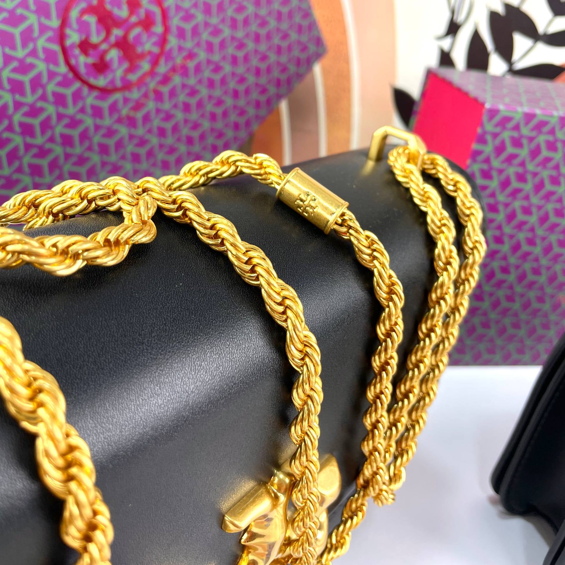 Tory Burch Brown Leather Bag with Gold Chain 👜✨