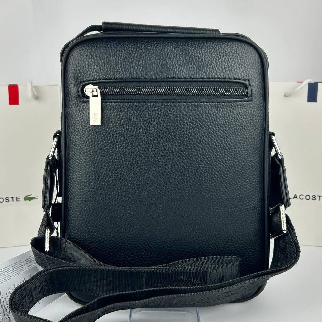 Lacoste Textured Leather Crossbody Bag in Classic Black 🐊💼