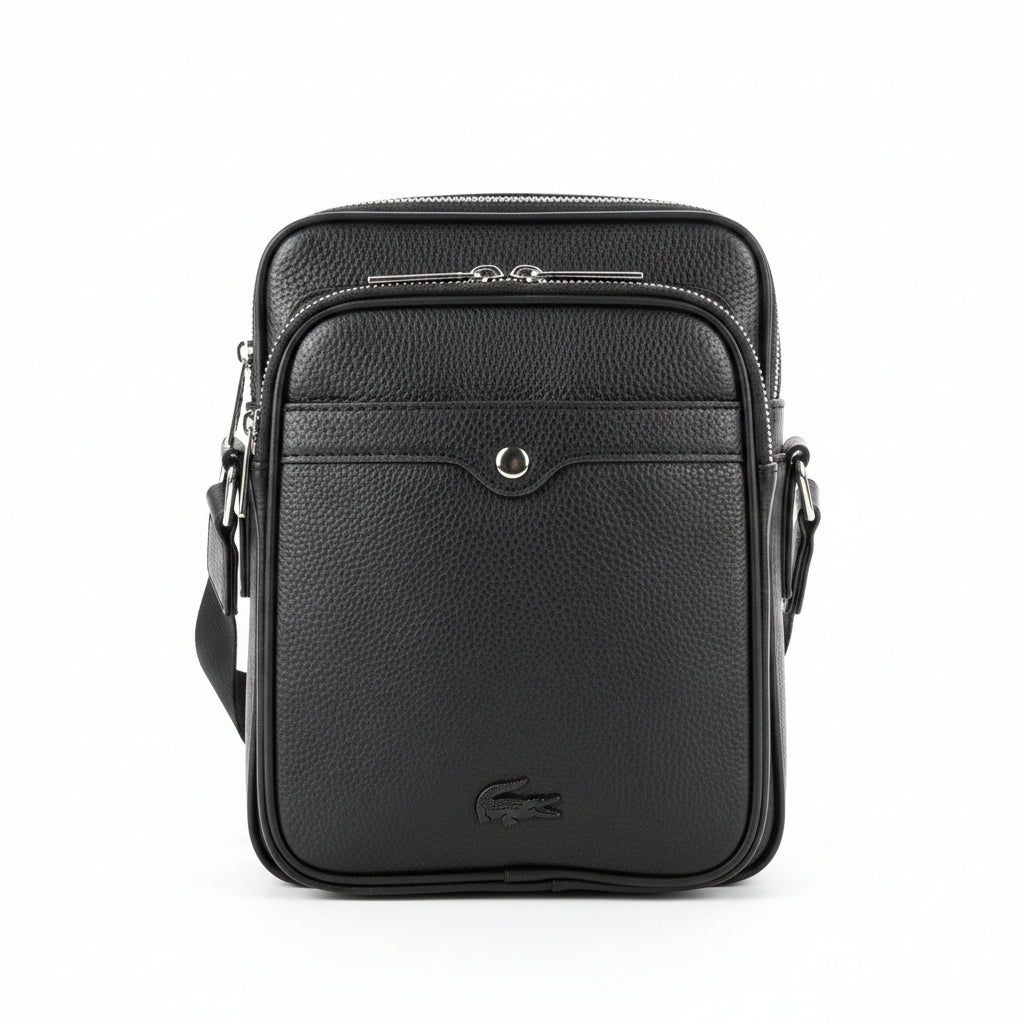 Lacoste Textured Leather Crossbody Bag in Classic Black 🐊💼