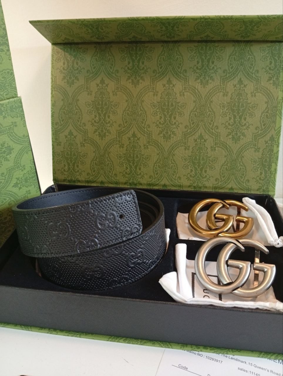 Luxury Black Leather Belt Set with Interchangeable GG Buckles 🖤✨