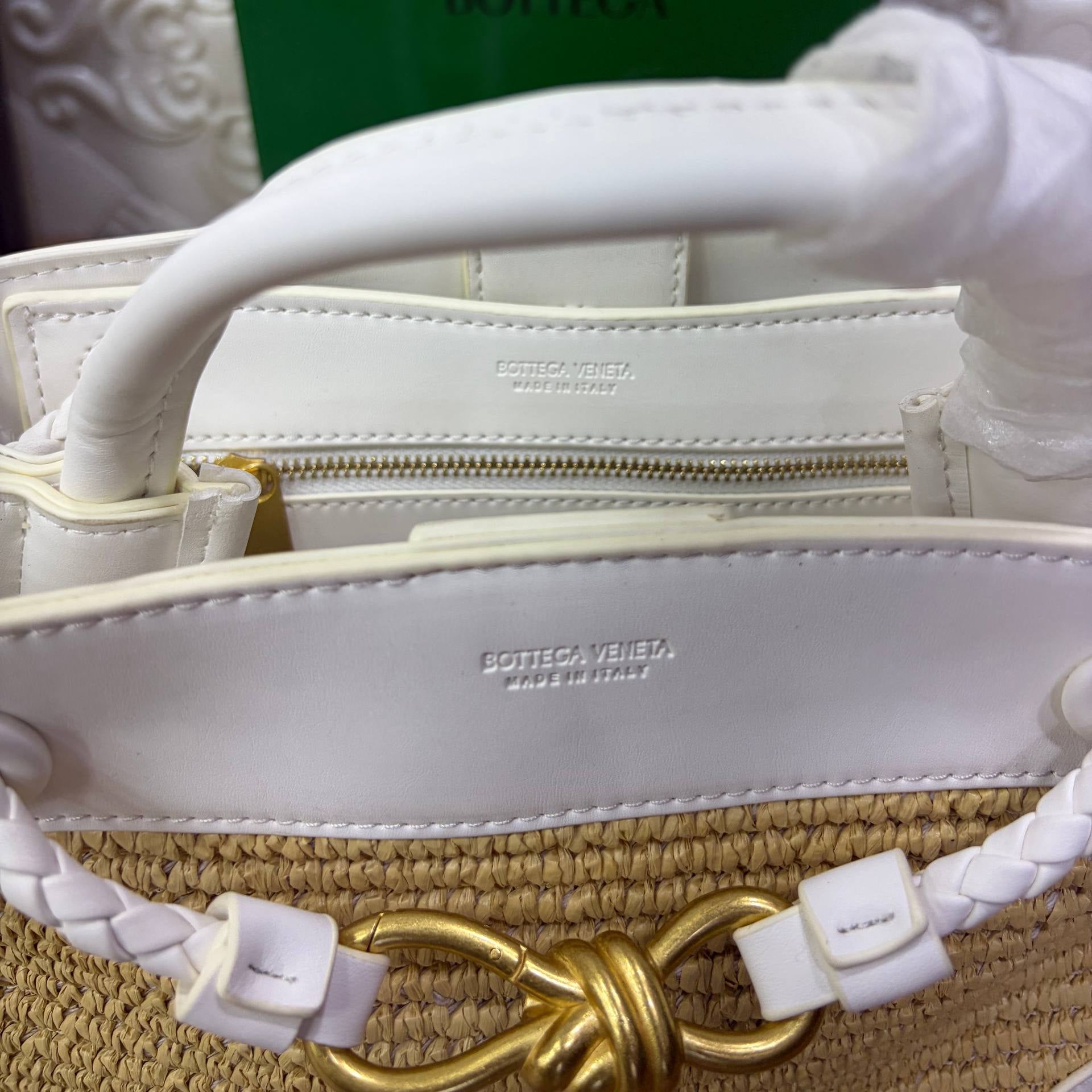 Bottega Veneta Straw & Leather Woven Handbag with Gold Hardware 👜✨