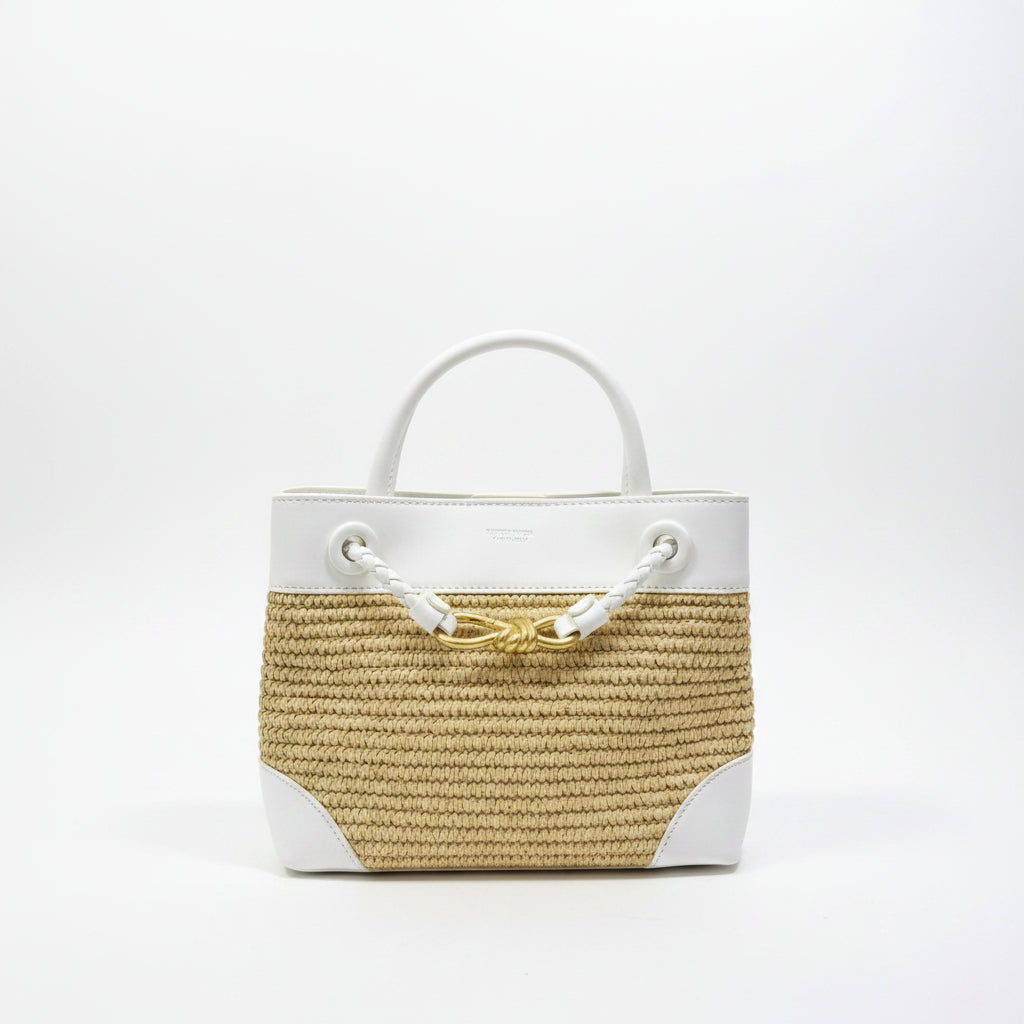 Bottega Veneta Straw & Leather Woven Handbag with Gold Hardware 👜✨