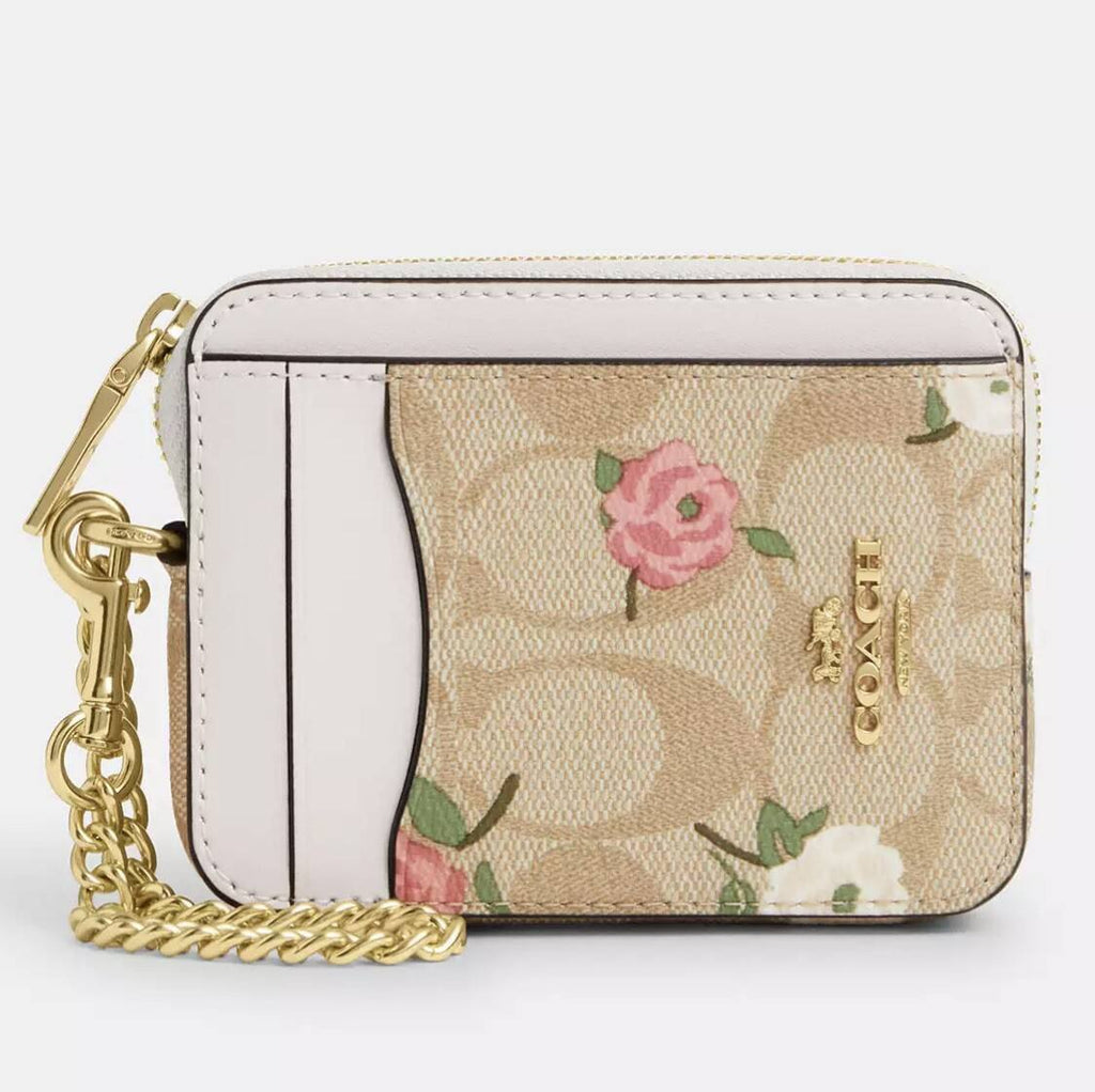 Coach Floral Print Leather Card Case with Gold-Tone Chain 🌸✨