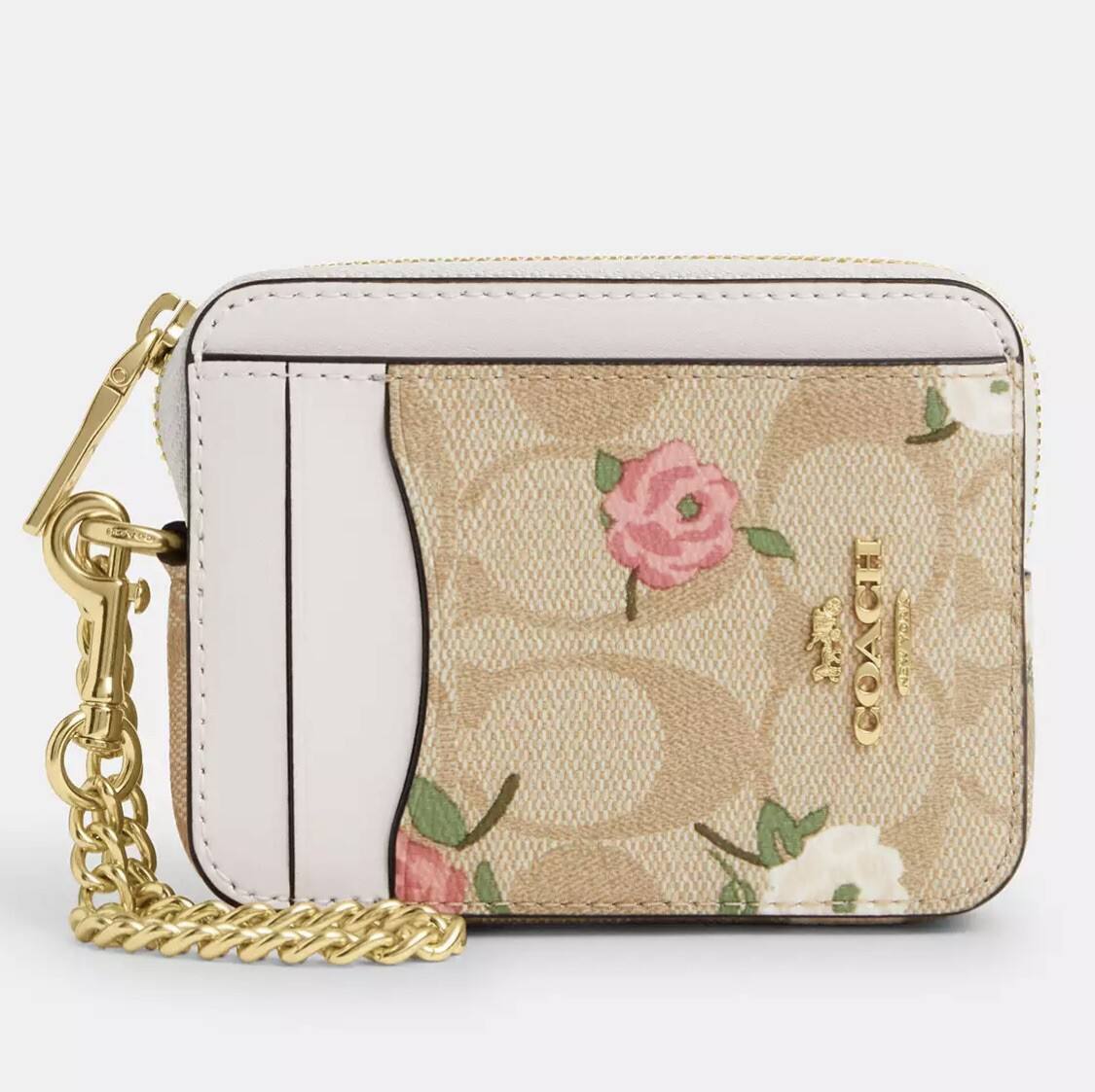 Coach Floral Print Leather Card Case with Gold-Tone Chain 🌸✨