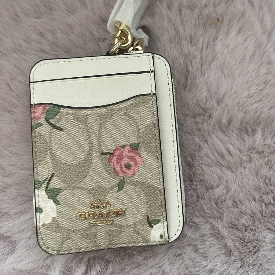 Coach Floral Print Leather Card Case with Gold-Tone Chain 🌸✨