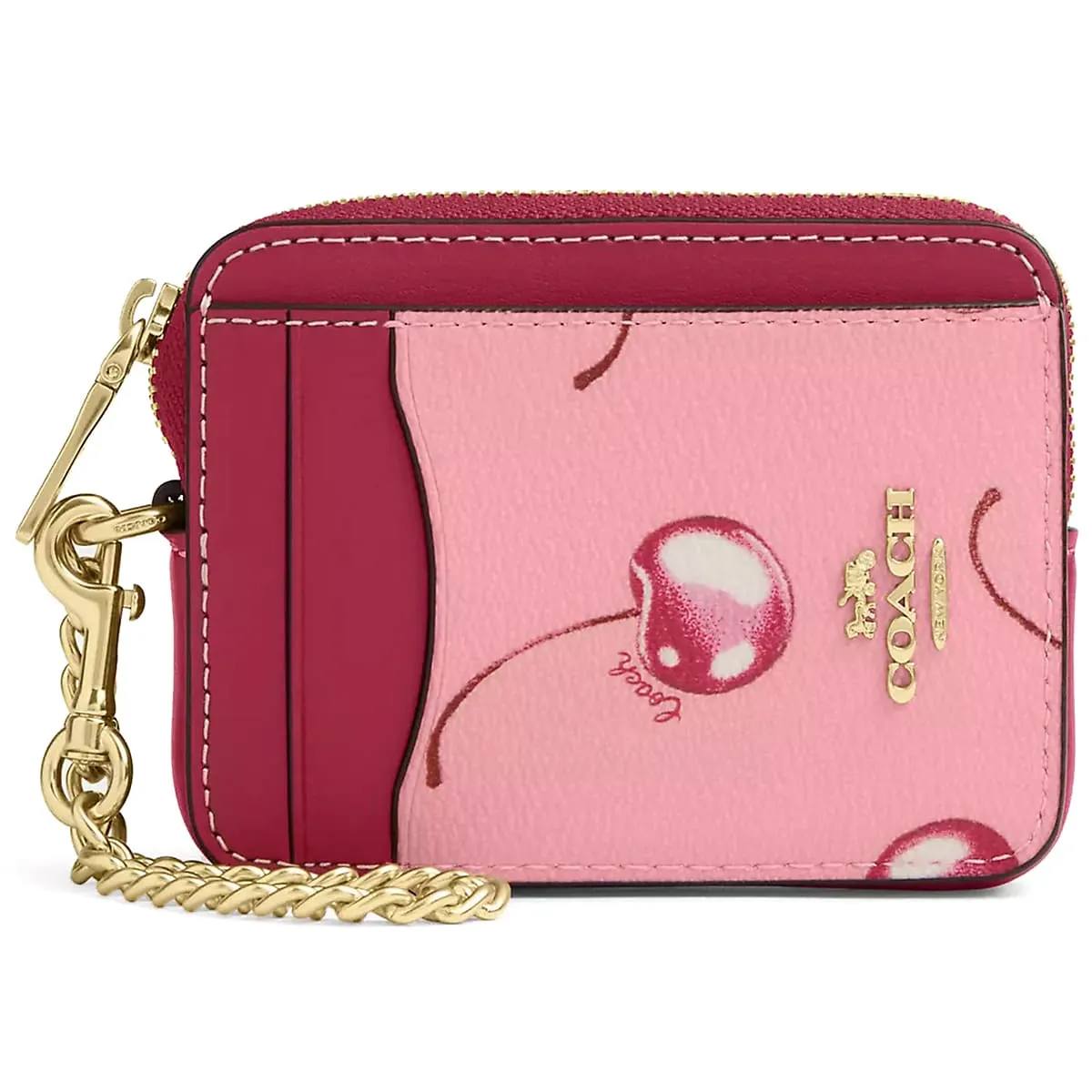 Coach Floral Print Leather Card Case with Gold-Tone Chain 🌸✨
