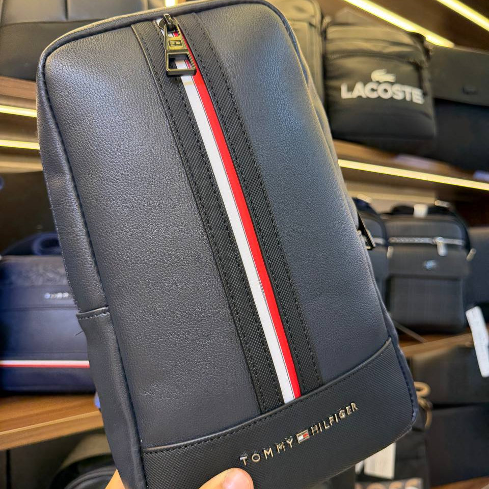 Tommy Hilfiger Navy Blue Faux Leather Signature Stripe Sling Bag 💼
