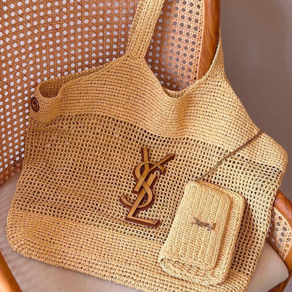 YSL Woven Raffia Tote Bag with Detachable Pouch 👜✨