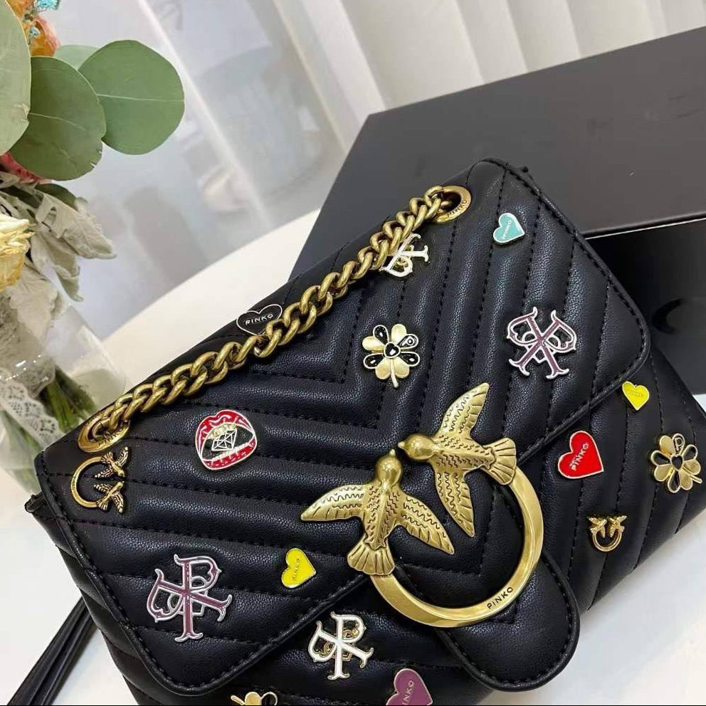 Pinko Quilted Crossbody Bag with Playful Pin Embellishments 🕊️✨