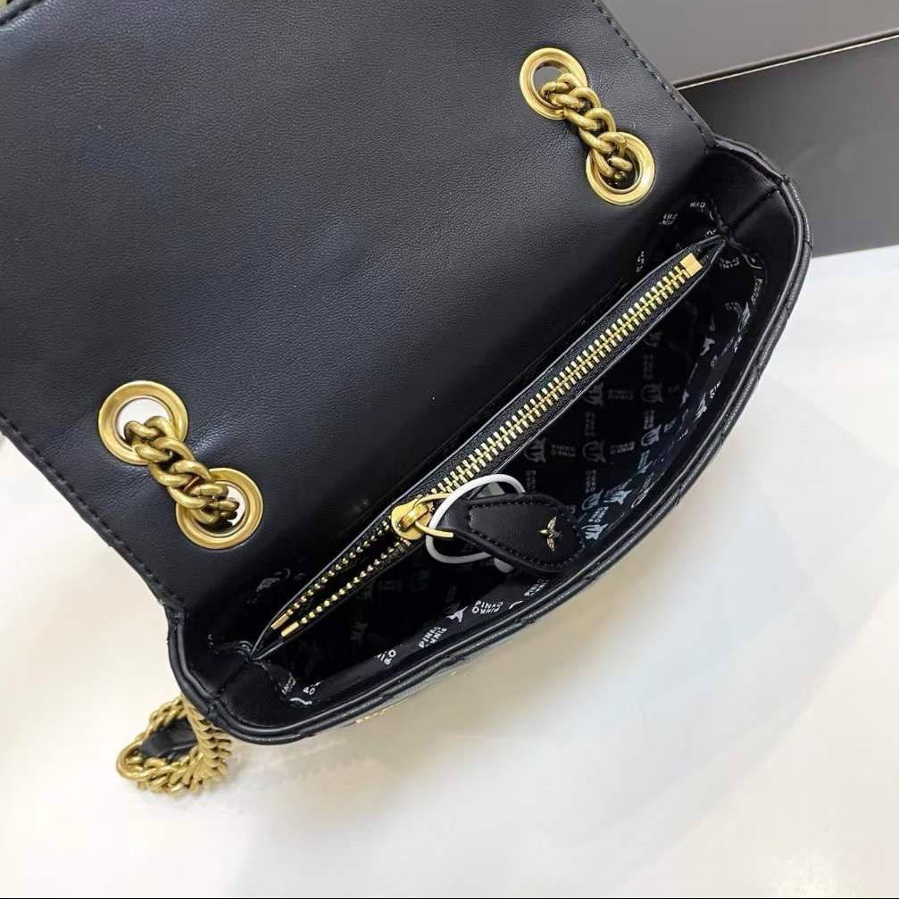 Pinko Quilted Crossbody Bag with Playful Pin Embellishments 🕊️✨