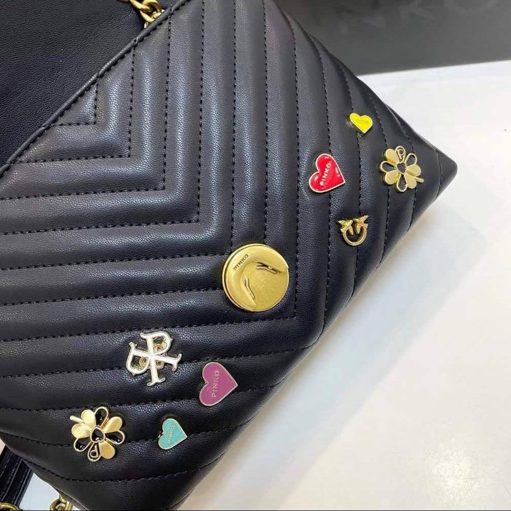 Pinko Quilted Crossbody Bag with Playful Pin Embellishments 🕊️✨