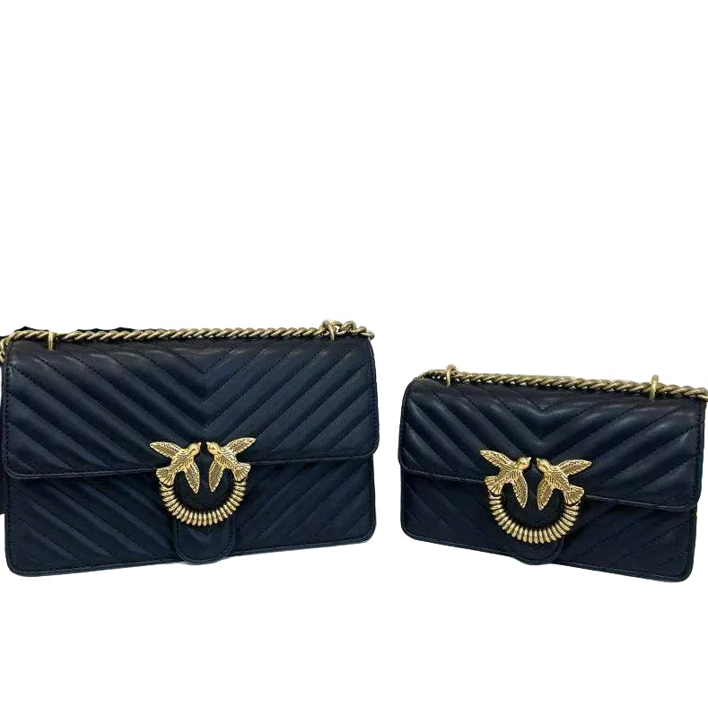 PINKO Quilted Shoulder Bag in Black with Gold Tone Hardware