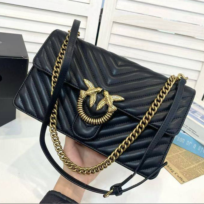 PINKO Quilted Shoulder Bag in Black with Gold Tone Hardware