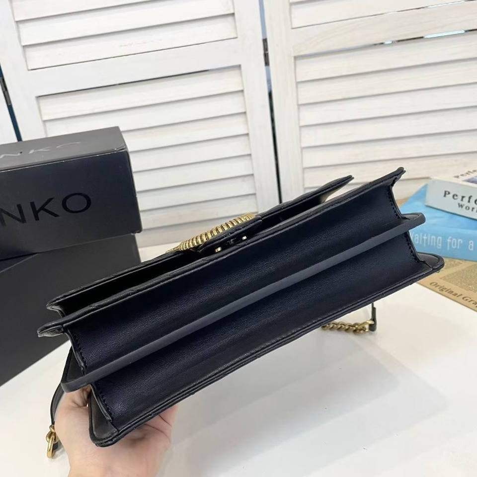 PINKO Quilted Shoulder Bag in Black with Gold Tone Hardware