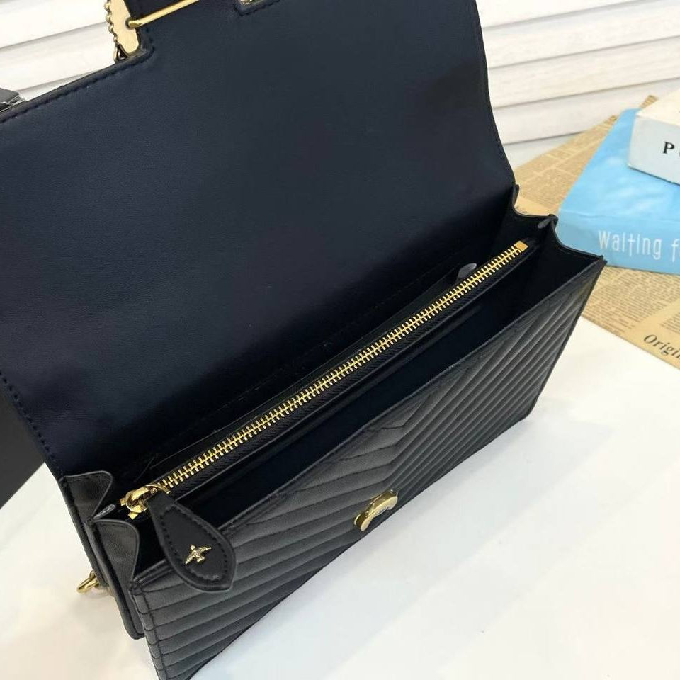 PINKO Quilted Shoulder Bag in Black with Gold Tone Hardware