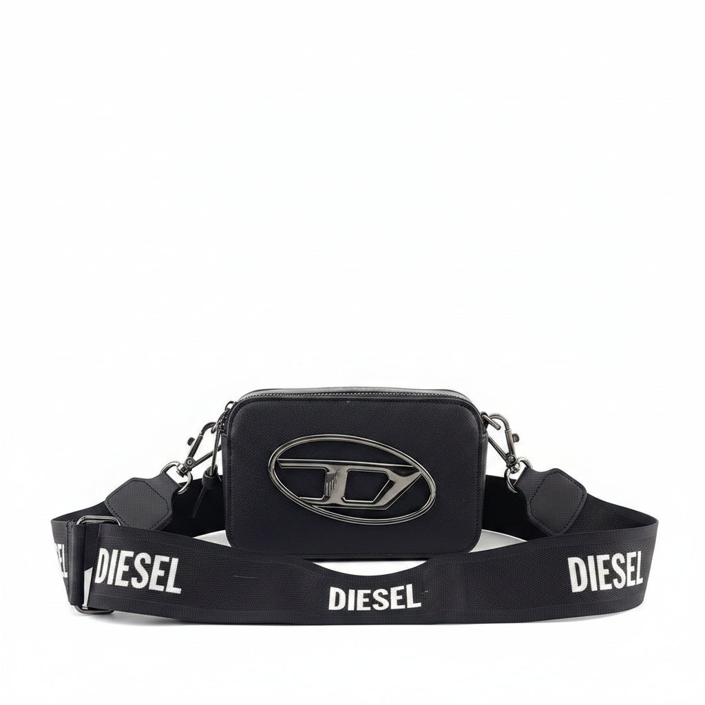 Diesel Black Metal Logo Crossbody Bag