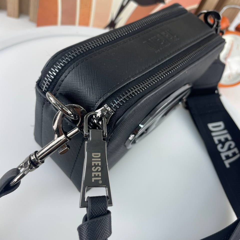 Diesel Black Metal Logo Crossbody Bag